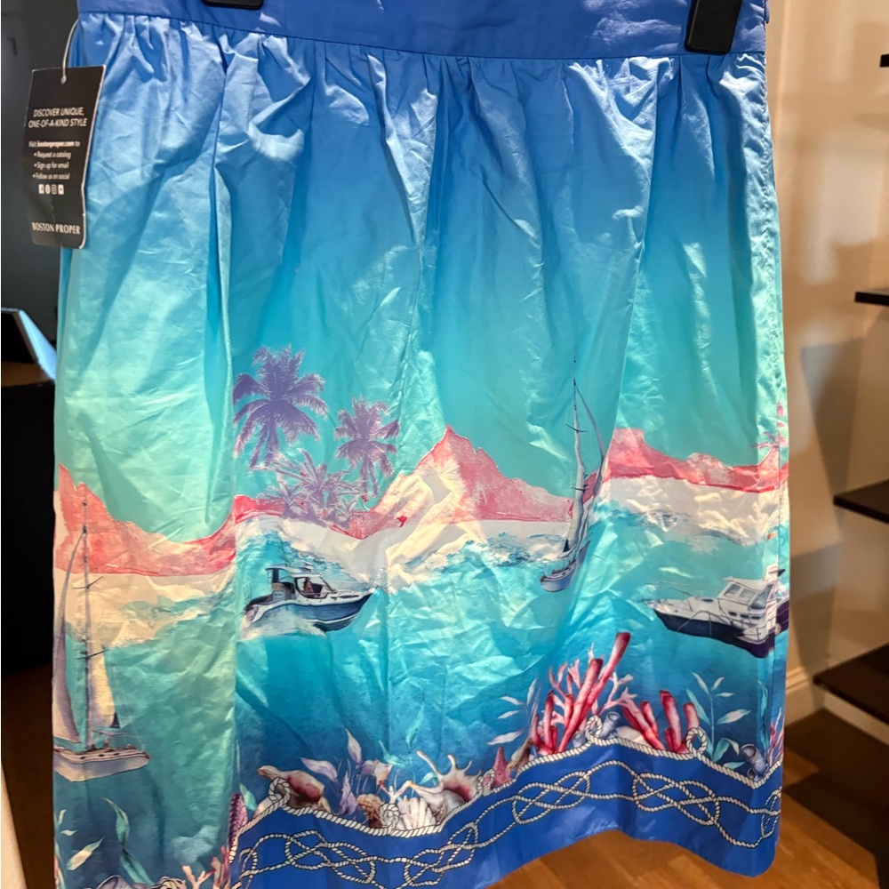 Boston Proper Blue and Pink A-Line Skirt